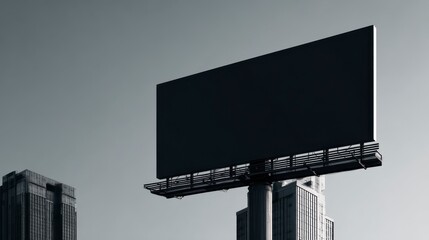 Billboard: An expansive blank billboard, positioned prominently against a muted sky, symbolizes advertising, opportunity, and the essence of modern communication and city life.