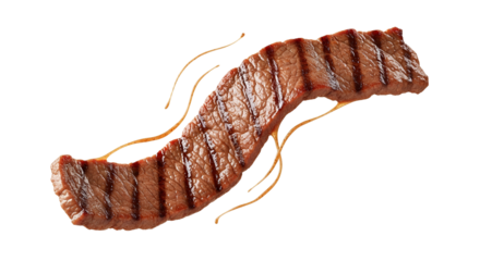 Grilled steak with delectable grill marks tantalizes the senses, poised diagonally against a pristine backdrop exemplifying culinary perfection and