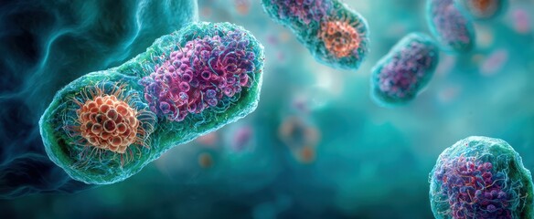 The Virus Particles Invading Cellular Structures in a Colorful Microscopic Environment