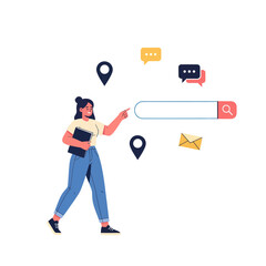 Fototapeta premium Woman Interacting with Search Bar and Digital Icons.