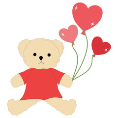 Cute Teddy Bear in Red Dress Holding Pink and Red Heart Balloons