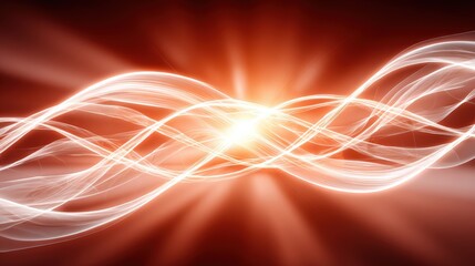 Abstract light waves intertwining in a vibrant red background, creating a dynamic visual effect