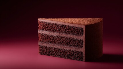 Rich Chocolate Cake Delight: A delectable slice of layered chocolate cake stands elegantly, enticing viewers with its rich textures and decadent layers.