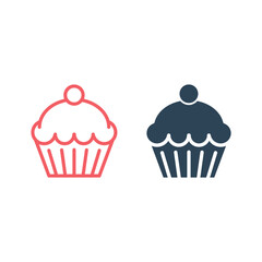 Cupcake icons set, small cake designed to serve one person