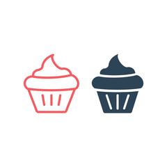 Cupcake icons set, small cake designed to serve one person