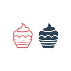 Cupcake icons set, small cake designed to serve one person