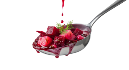 Aromatic beetroot soup with fresh dill in a ladle captures the vibrancy of culinary creativity and visual taste 74 character