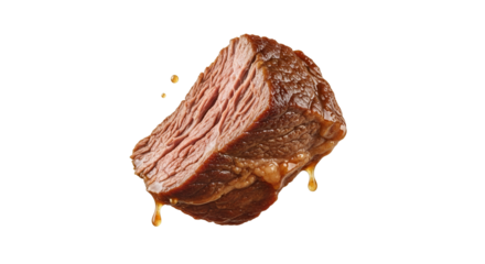 Succulent beef portion glistening with savory sauce, a flavorful culinary delight inviting a delicious food experience that will be irresistible for