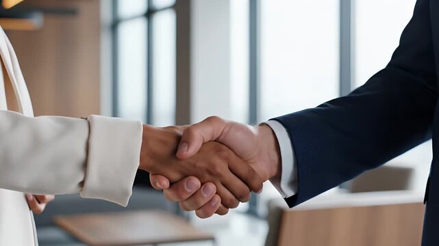 Close-Up of Two Hands Shaking in a Professional Business Environment