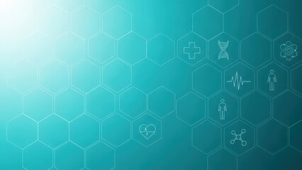 Abstract medical science background with hexagonal grid and health innovation icons