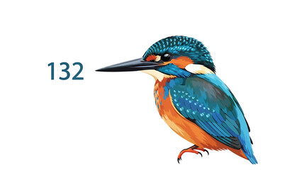 Vibrant and detailed illustration of a majestic kingfisher bird perched, showcasing its stunning blue, green, and orange plumage, a symbol of natural wildlife beauty