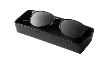 New open black case for sunglasses with sleek design and protective interior showcasing stylish storage solution isolated on white background