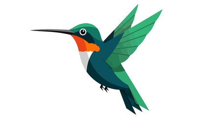 Vibrant vector illustration of an agile hummingbird in flight, showcasing its striking green plumage and distinctive ruby throat. A symbol of natural beauty and delicate motion