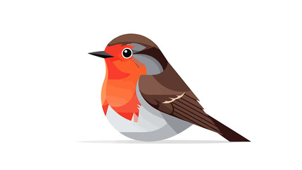 Adorable illustration of a European Robin perched gracefully against a clean white background, showcasing its vibrant plumage