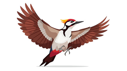 Vibrant cartoon woodpecker in dynamic flight, wings spread wide. A cheerful illustration of this forest bird, perfect for nature, wildlife, and children's themed designs