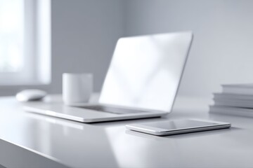Professional workspace scene with sleek tech devices and clean organization reflecting new-era digital workflow