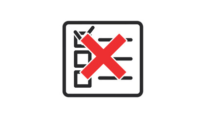 Obraz premium Graphic symbol showing a task list with a large red X, signifying an incomplete or incorrect action or rejection.