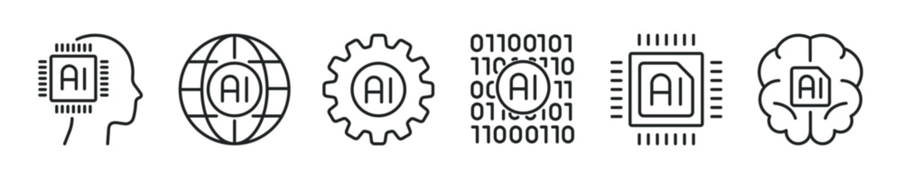 Artificial intelligence thin line icon set. Web minimal editable stroke icons