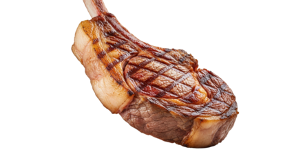 Exquisite tomahawk steak isolated on a clean white backdrop displaying enticing grill marks ready to be served