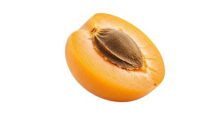 Juicy apricot half showing pit isolated on white background evoking freshness and healthy eating representing vibrant color palette with a warm glow