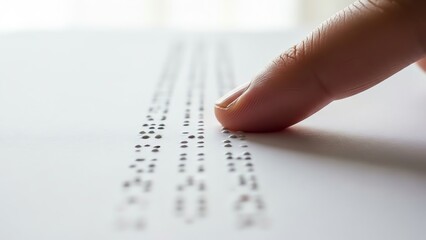 Finger reading braille on paper