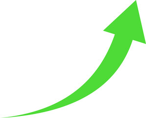 Green curving arrow pointing up, symbolizing growth and success