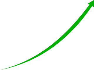 Green upward arrow indicating financial growth and market progress