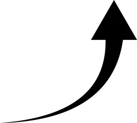 Black upward curved arrow pointing right, symbolizing growth