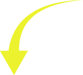 Curved bright yellow down arrow symbol indicating direction