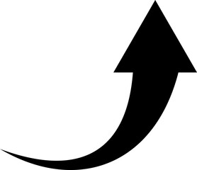 Upward curving black arrow symbol for growth, progress, future