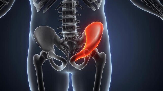3D Medical Animation: Pelvic Bone Anatomy and Hip Joint, Acetabular Notch Highlighted