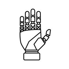 Obraz premium Clean line art depiction of an advanced robotic hand, symbolizing futuristic technology, artificial intelligence progress, and the evolving frontier of human-machine interaction and bionic innovation