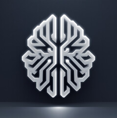 Futuristic 3D Glowing Artificial Intelligence Brain Logo on Dark Background, created with Generative AI Technology, ai, generative