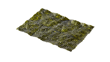 Crispy seaweed snack with rich umami flavor, enhanced with subtle salt crystals on a clean background