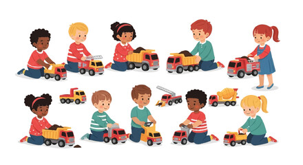 Children Playing with Toy Trucks