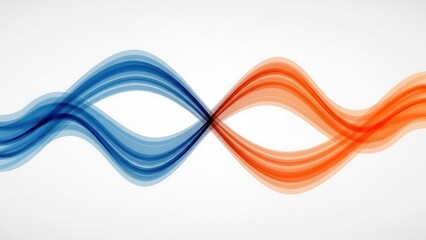 Blue and orange wavy lines intersecting on a white background abstract wave