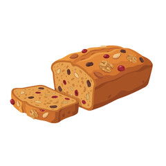 Spiced Fruit and Nut Loaf Cake – Vector Illustration