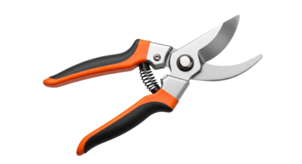 Ergonomic pruning shears with orange and black grip, essential gardening tool for professional horticulture or home gardening precision and clean cuts