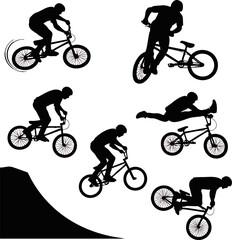 Fototapeta premium BMX Bike Tricks Silhouettes Vector Pack