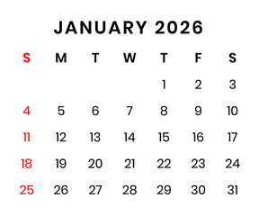 January 2026 Calendar png transparent background	