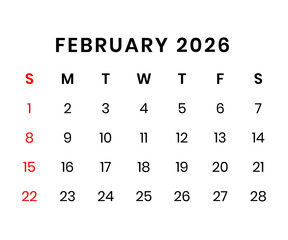 february 2026 Calendar png transparent background	