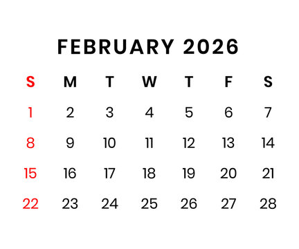 february 2026 Calendar png transparent background	