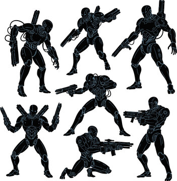 Futuristic Sci-Fi Soldier and Cyborg Silhouettes