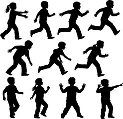 Obraz premium Kids Running Silhouette Set - Children Playing