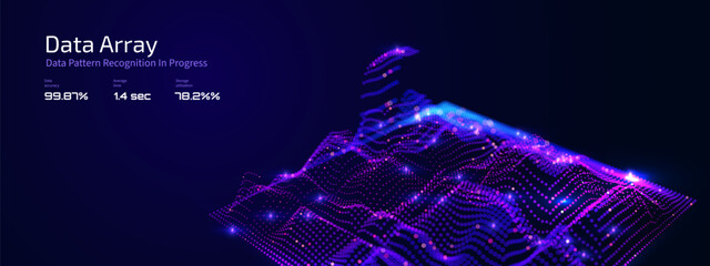 Abstract geometric background of big data space, with grid of square shapes and glowing connection dots. Network infrastructure, data centers, cloud storage mapping, digital communication frameworks
