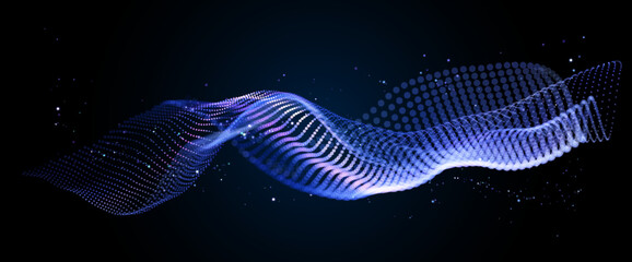 Wavy field of shining data particles in space. Abstract concept represents database, blockchain network, AI learning cloud, digtal network. Perfect for tech presentations © Saibarakova Ilona
