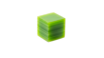 Captivating still life of a translucent green layered cube casting a soft shadow on a bright white background showcasing minimalist geometric beauty