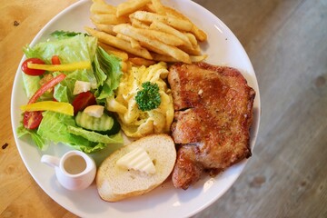 Chicken Steak with Salad and French Fries