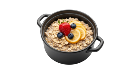 Delicious oatmeal bowl with a delightful strawberry, blueberry and lemon fruit topping for a healthy start to the day