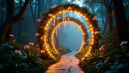 Enchanted Floral Archway With Soft Glowing Lights